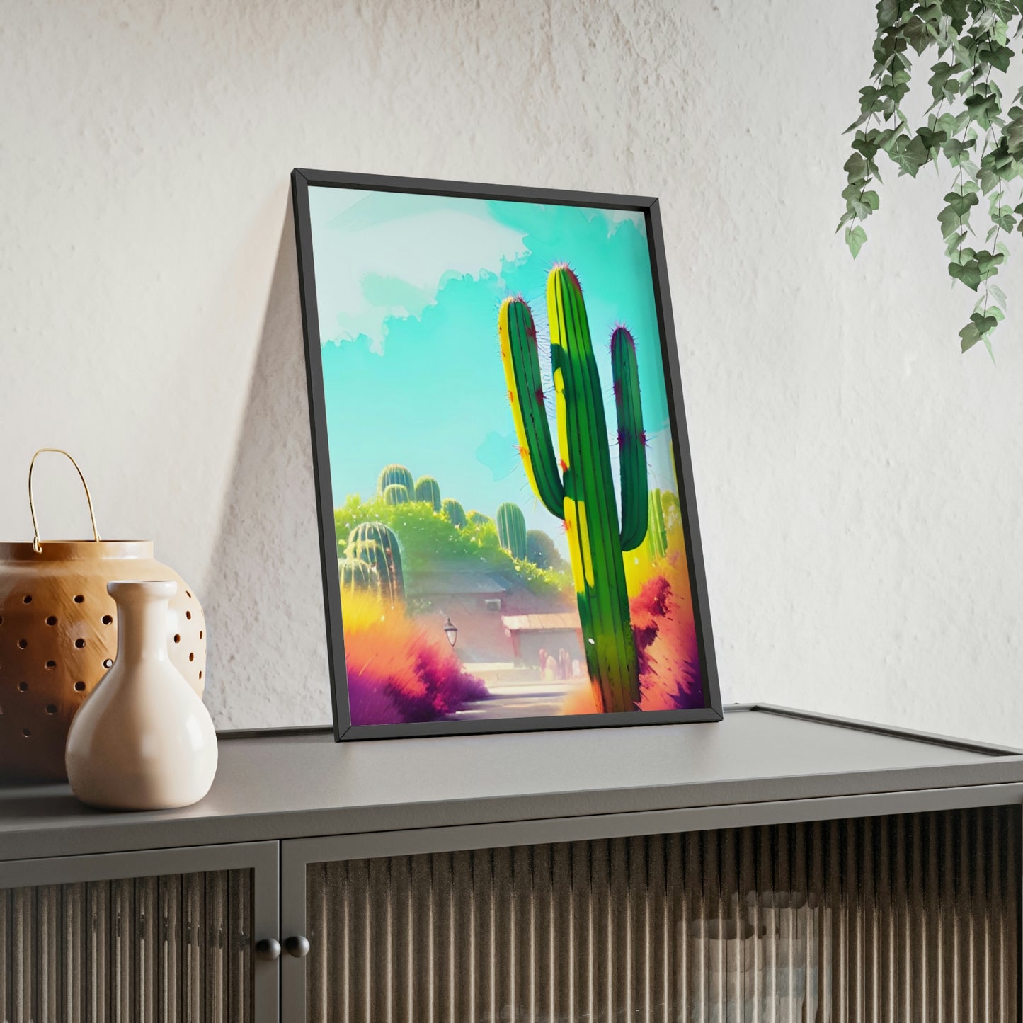 Desert Cactus Poster with Wooden Frame