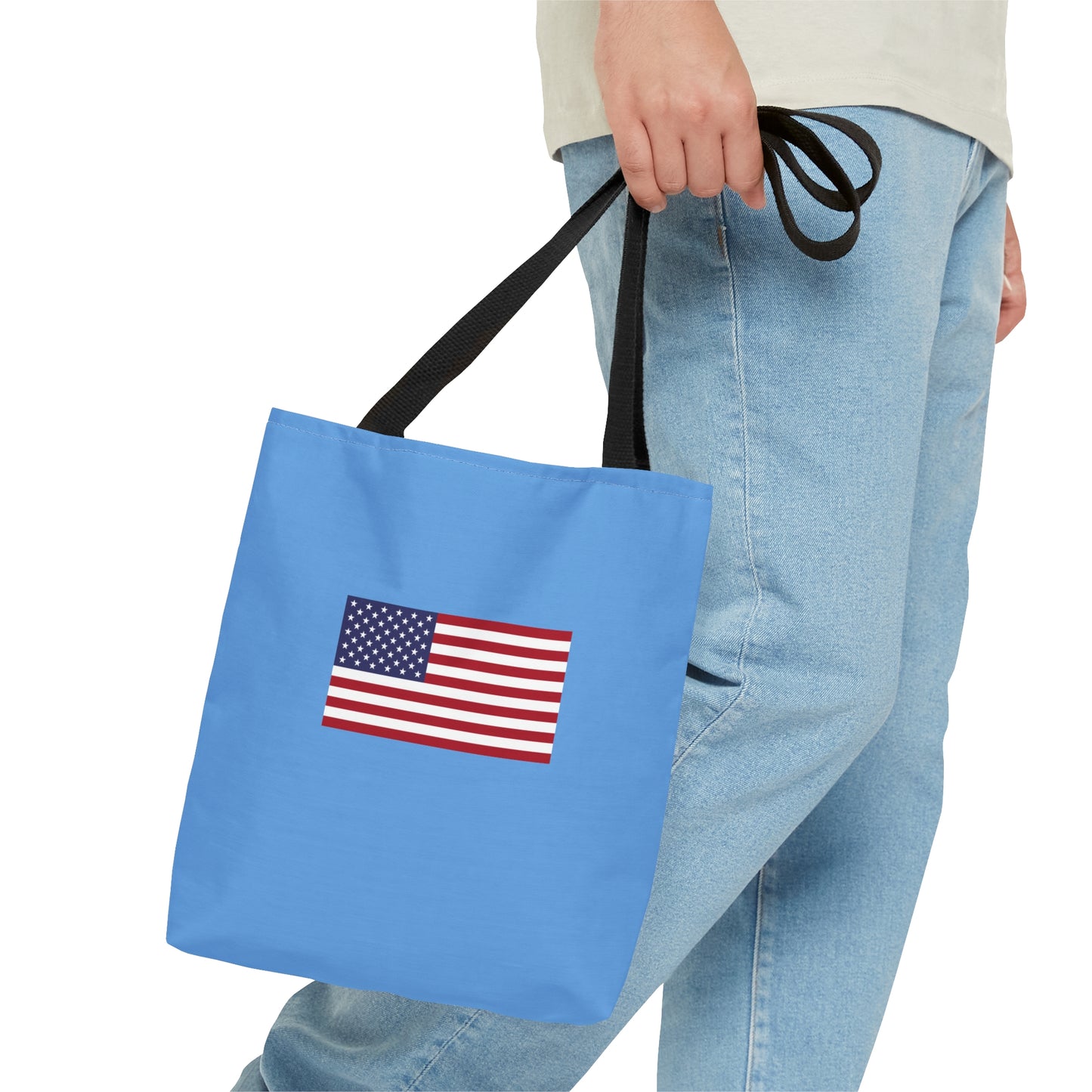 American Flag Tote Bag, Light Blue