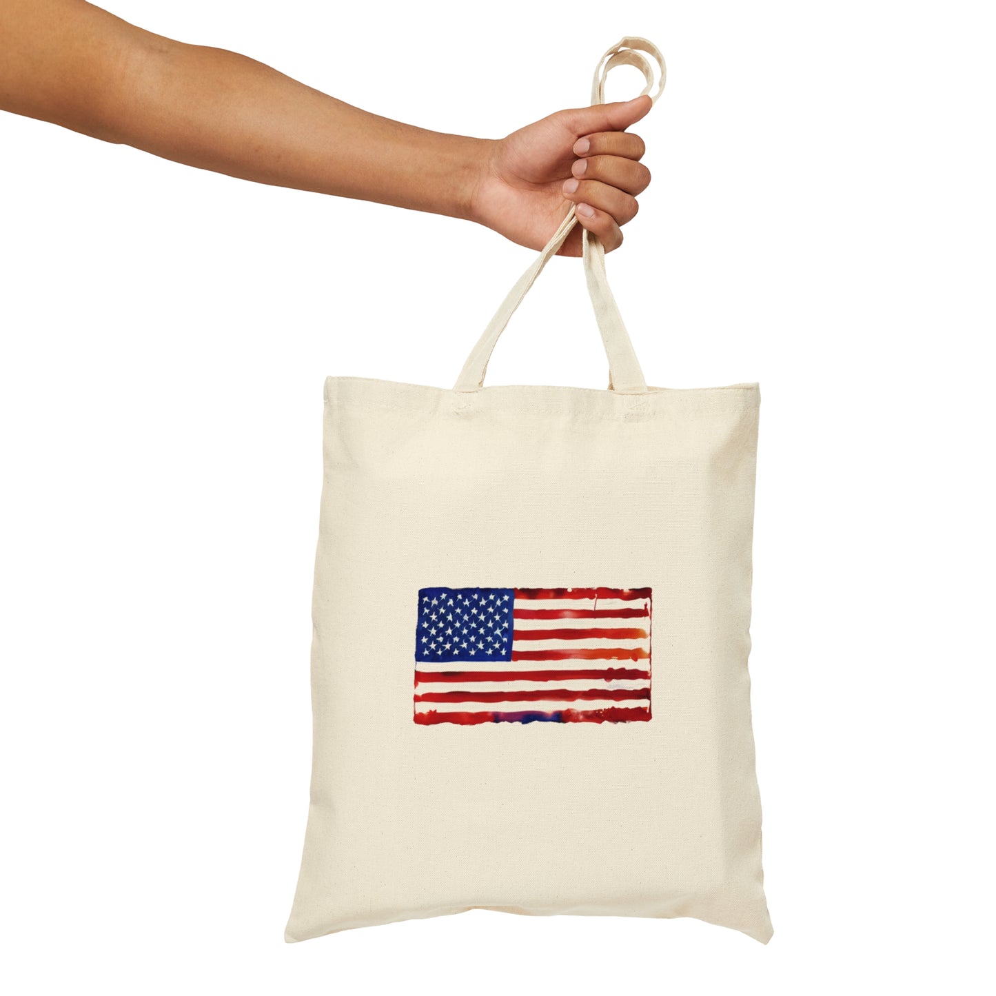American Flag Watercolor, Cotton Canvas Tote Bag