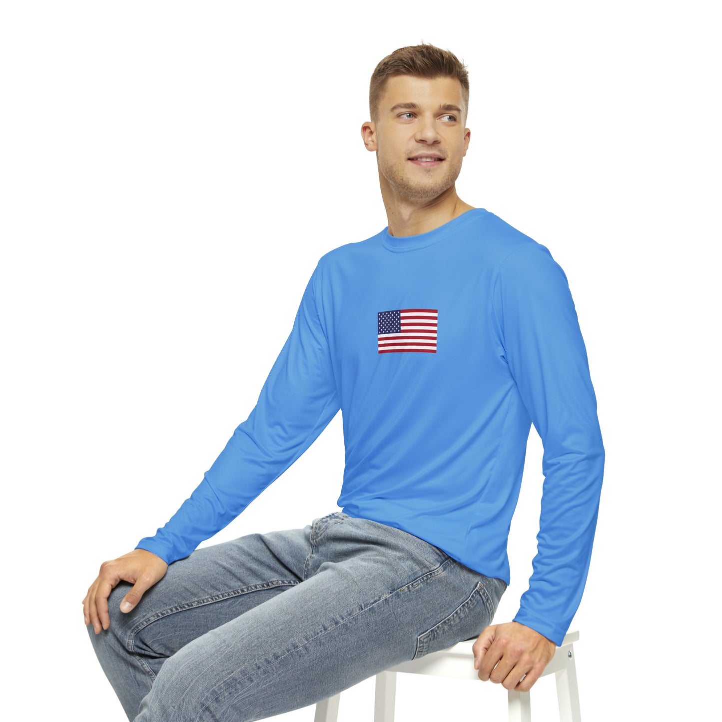 American Flag, Men's Long Sleeve Shirt, Light Blue