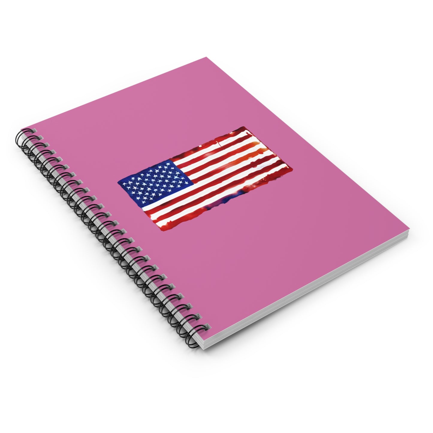 American Flag Watercolor, Spiral Notebook, Ruled Line, Pink Cover