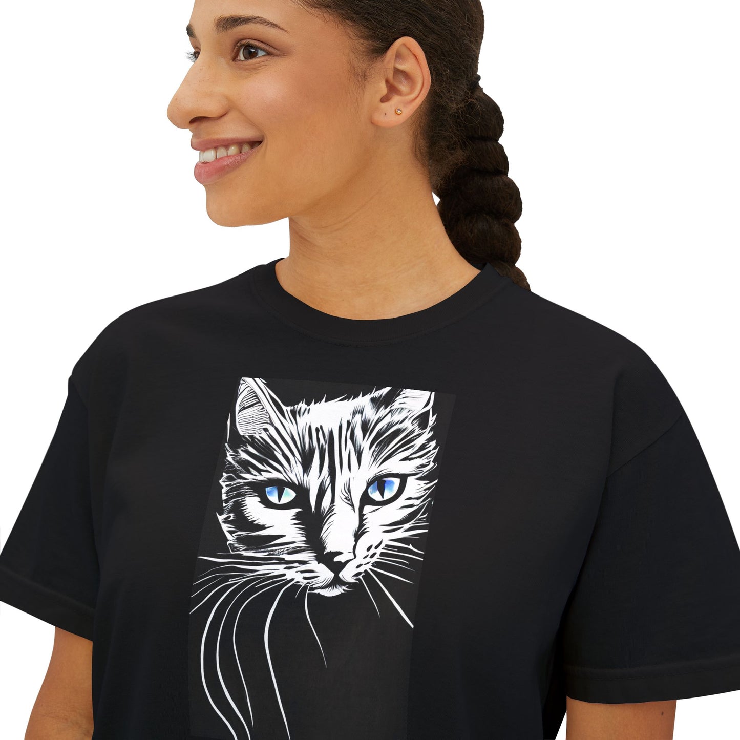 Cat, Women's Boxy Tee, Black