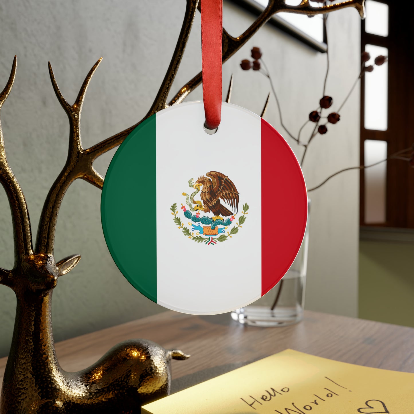 Mexican Flag, Acrylic Ornament with Ribbon