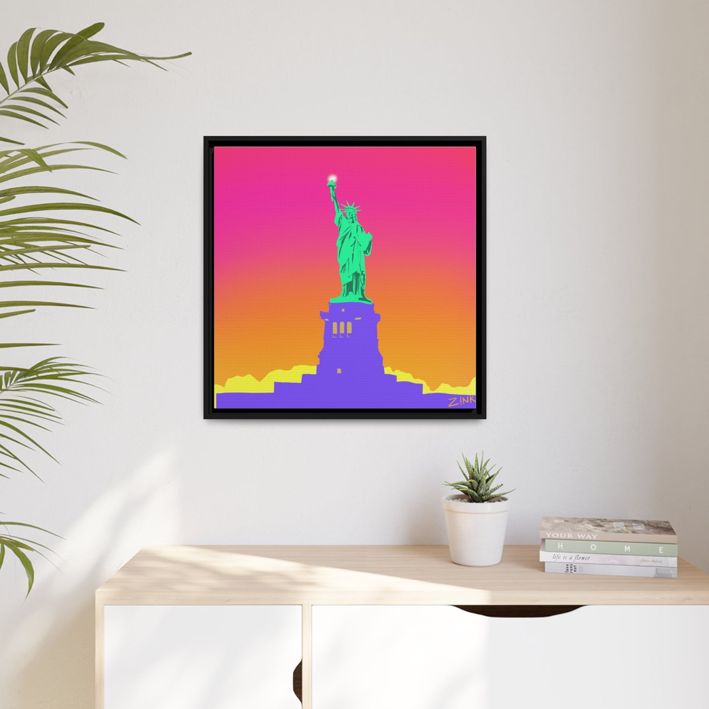 Statue of Liberty Pop Art, Matte Canvas, Black Frame