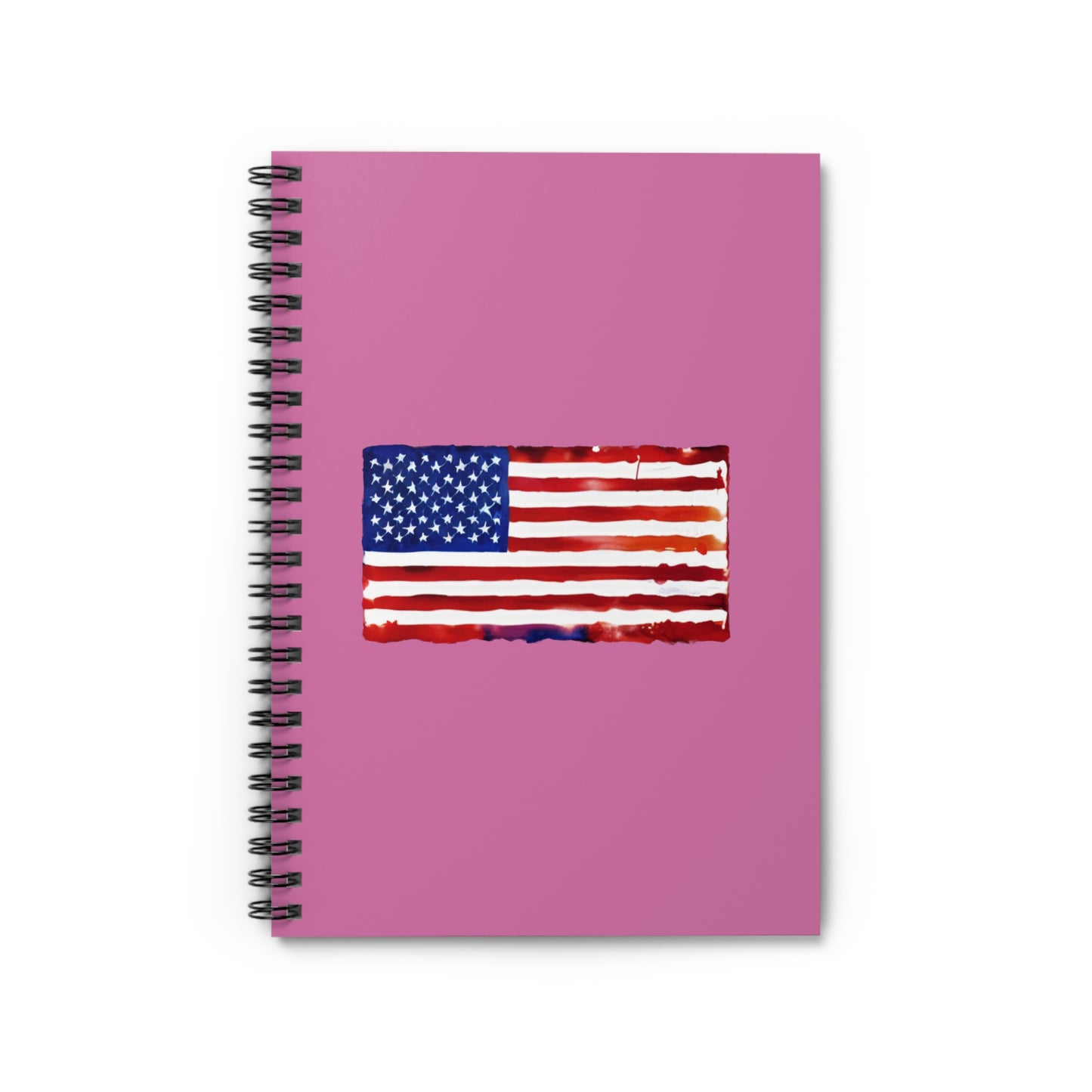 American Flag Watercolor, Spiral Notebook, Ruled Line, Pink Cover