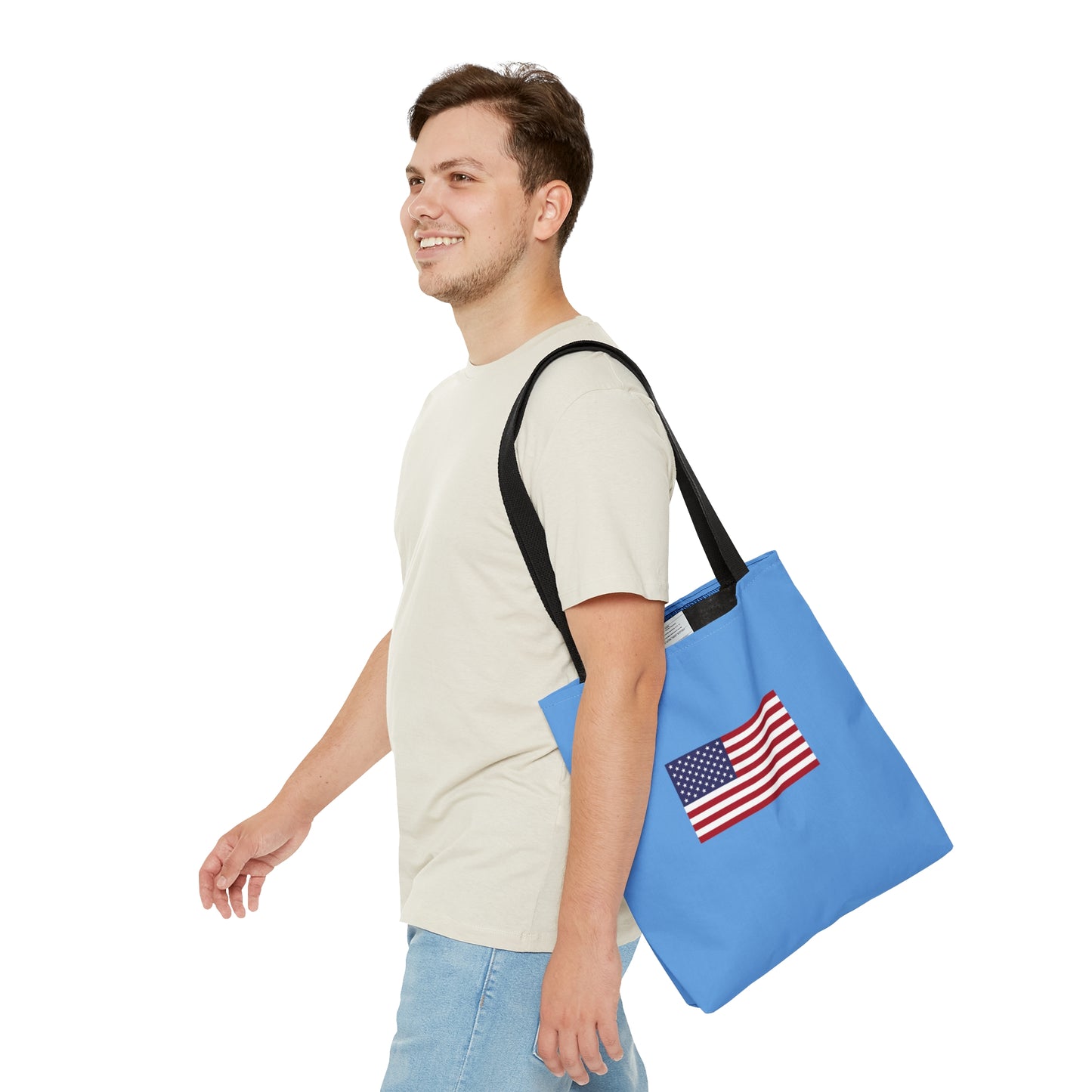 American Flag Tote Bag, Light Blue