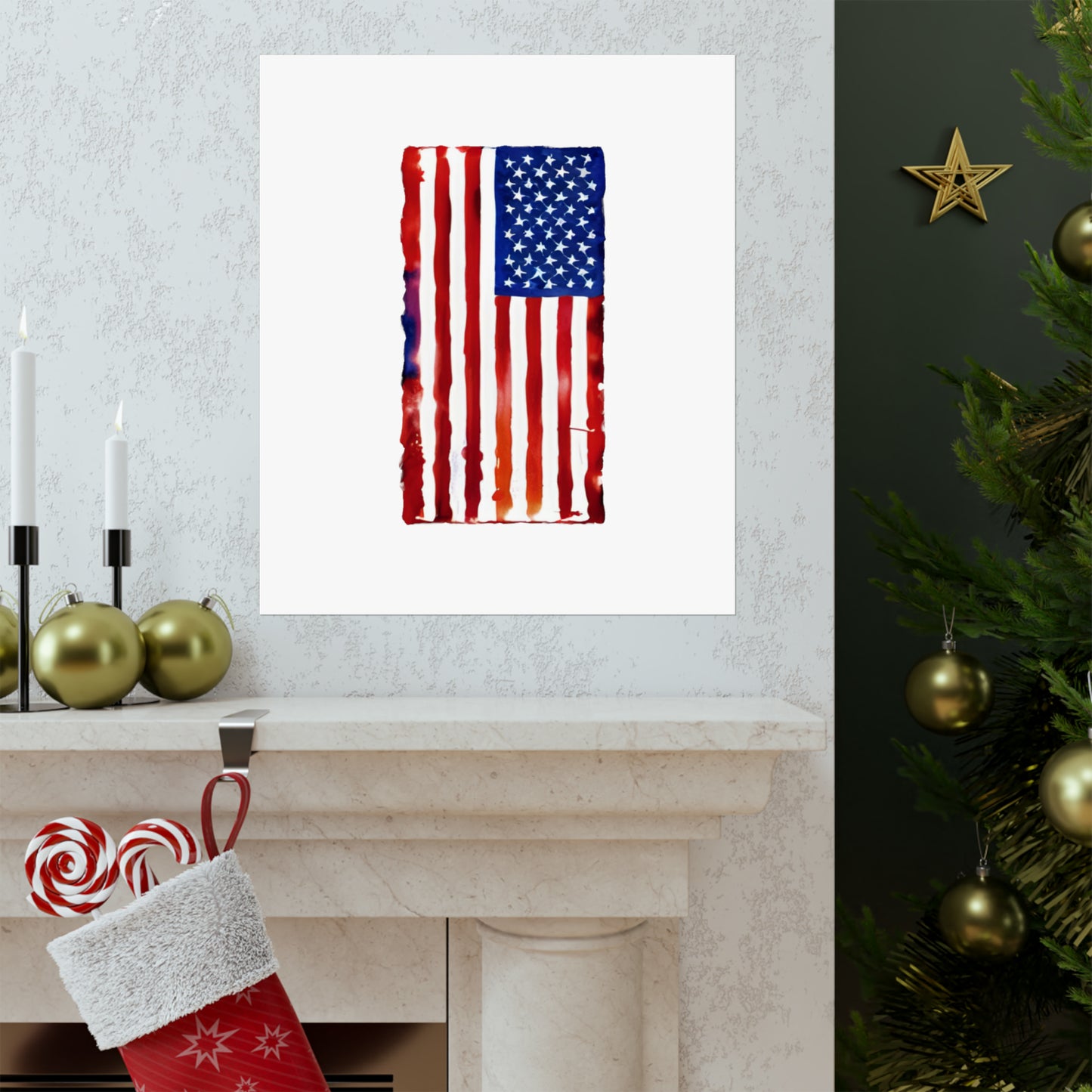 American Flag Watercolor, Premium Matte Vertical Posters