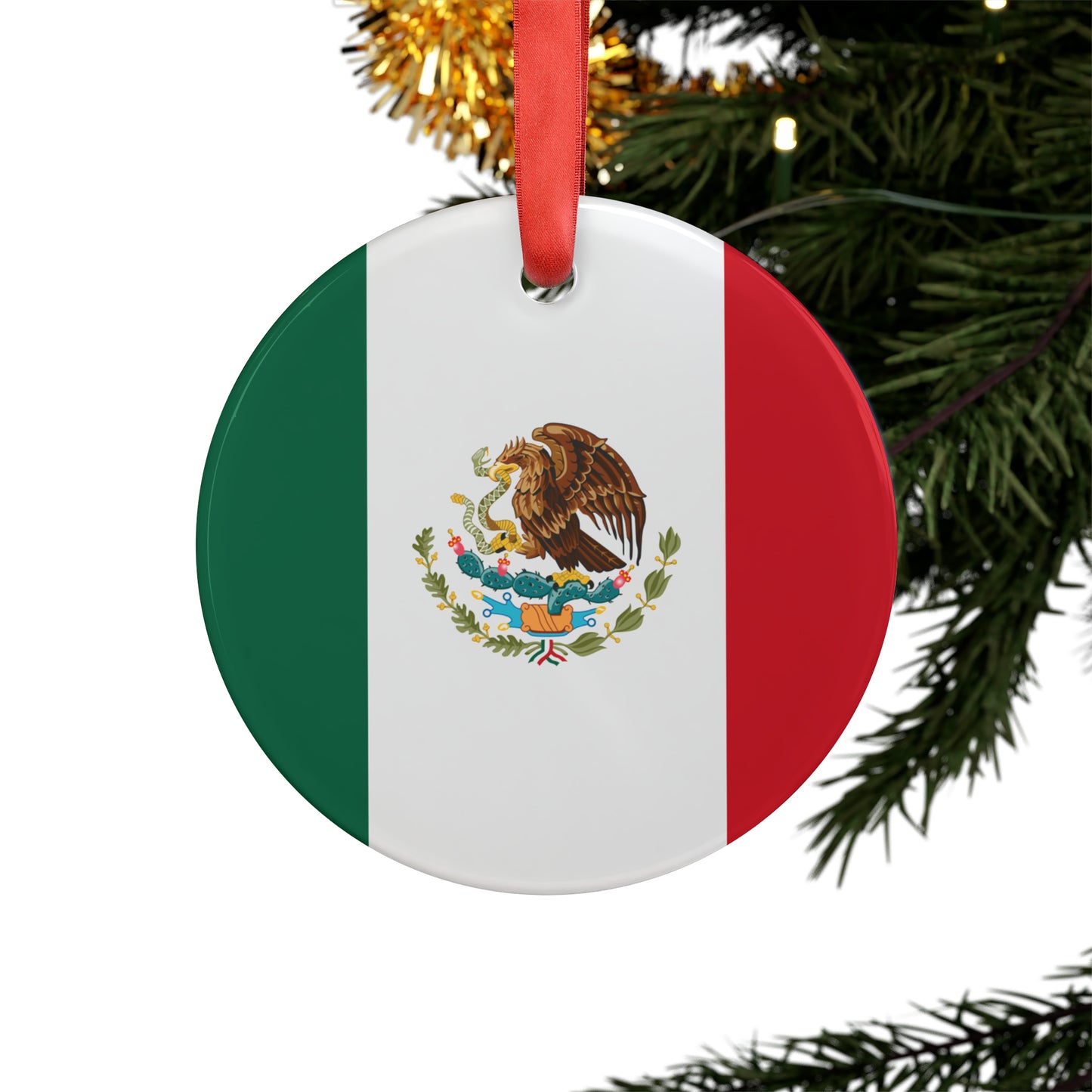 Mexican Flag, Acrylic Ornament with Ribbon