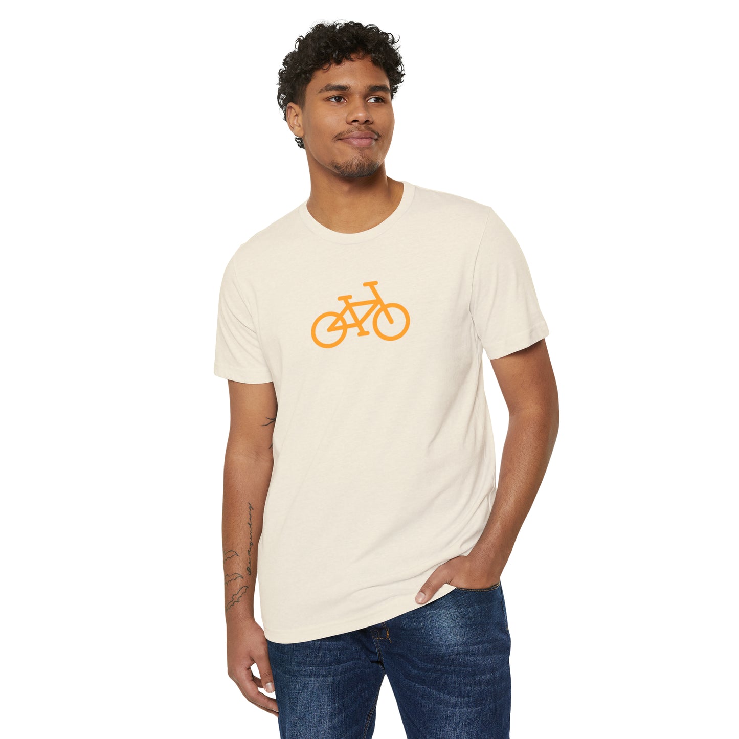 BIKE, Unisex Recycled Organic T-Shirt, Orange Print