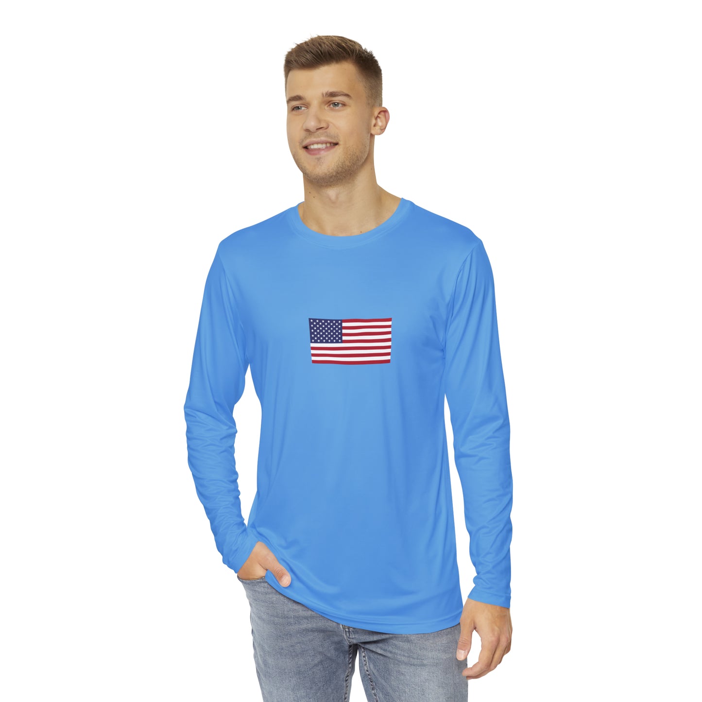 American Flag, Men's Long Sleeve Shirt, Light Blue