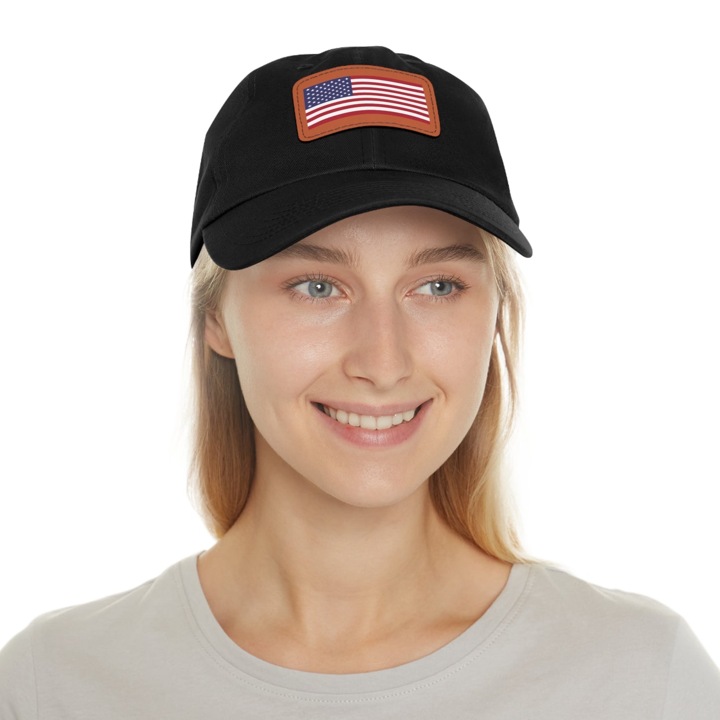 American Flag, Dad Hat with Leather Patch