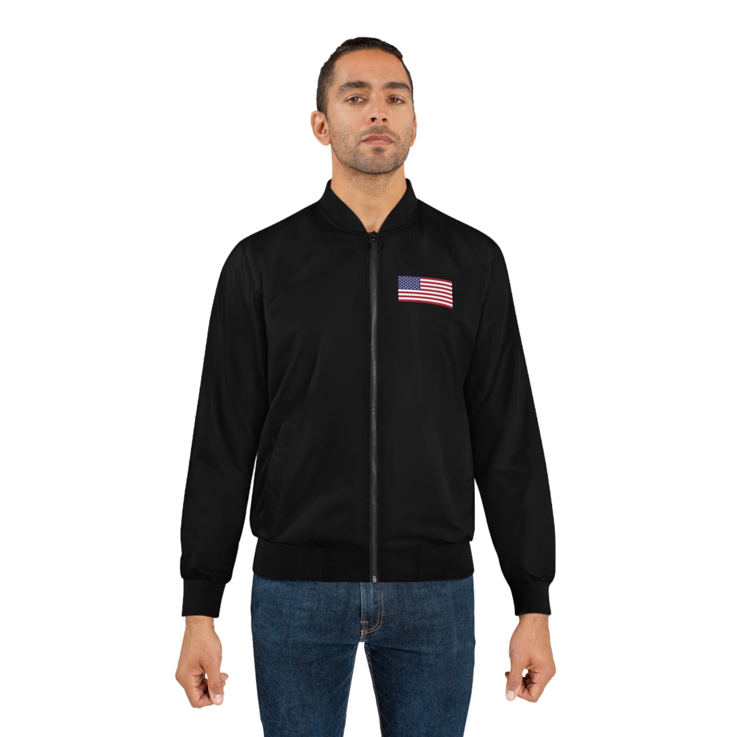 American Flag Men's Bomber Jacket, Black