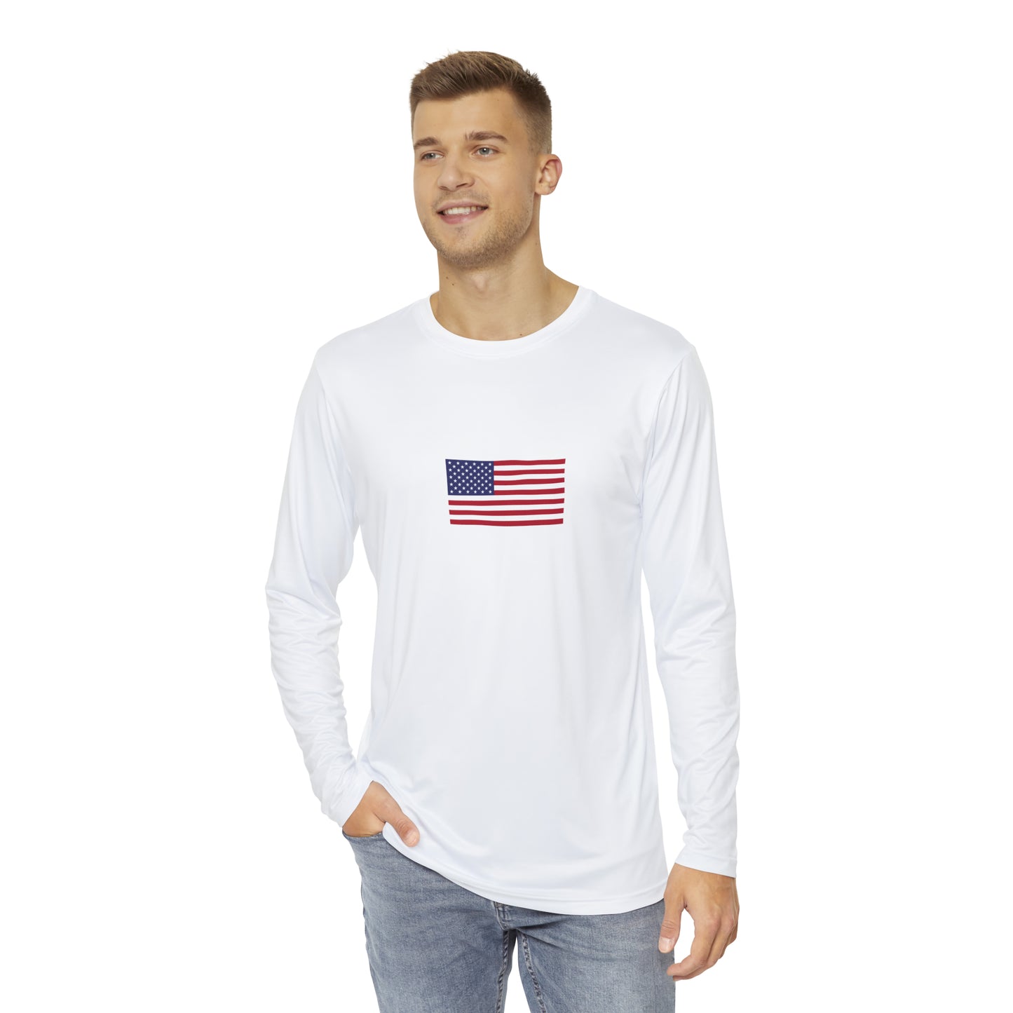 American Flag, Men's Long Sleeve Shirt, White