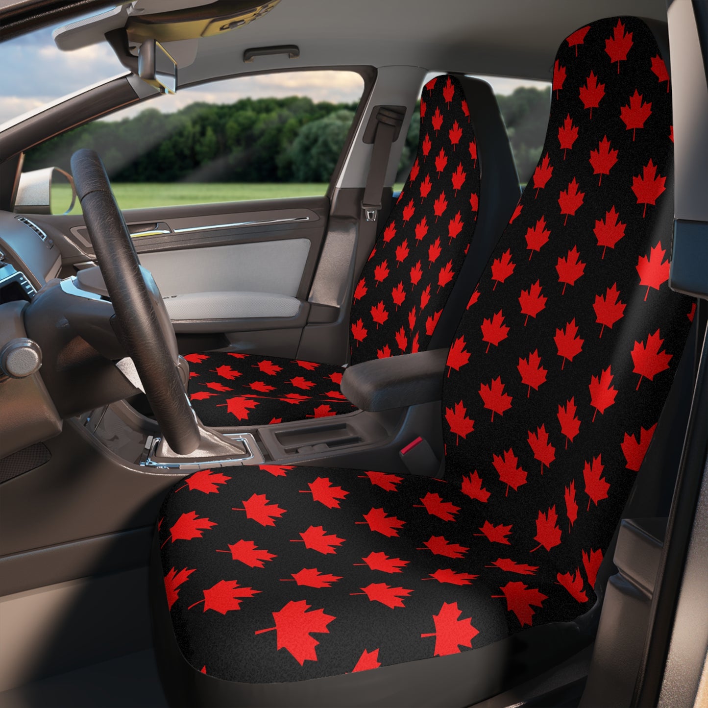 Car Seat Covers, Canadian Maple Leaf, Black