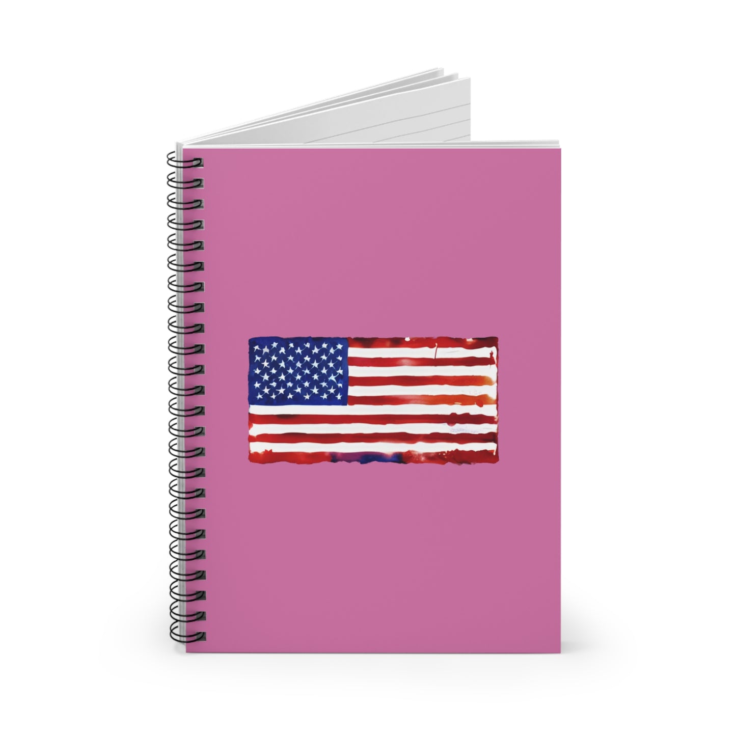 American Flag Watercolor, Spiral Notebook, Ruled Line, Pink Cover