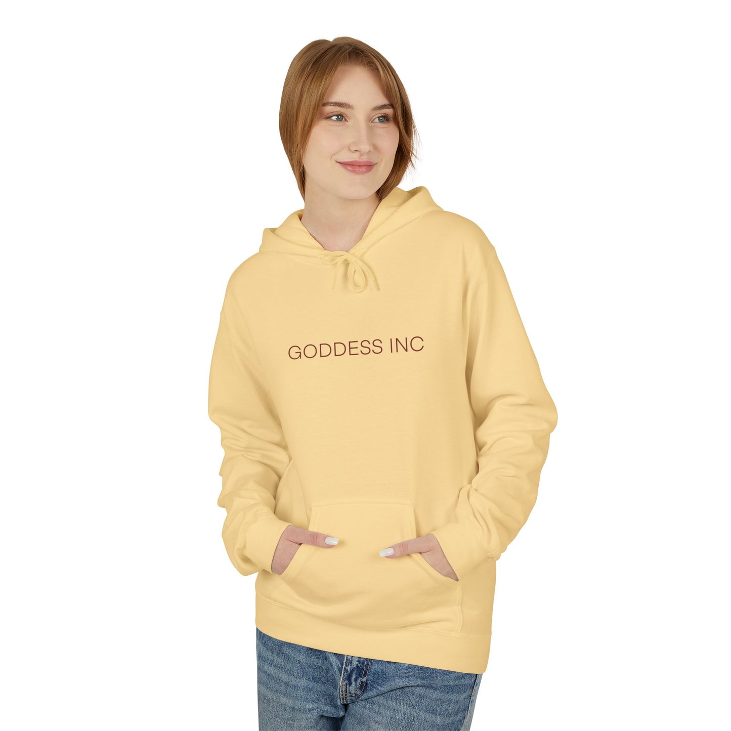 GODDESS INC, Midweight Softstyle Fleece Hoodie, Red Lettering