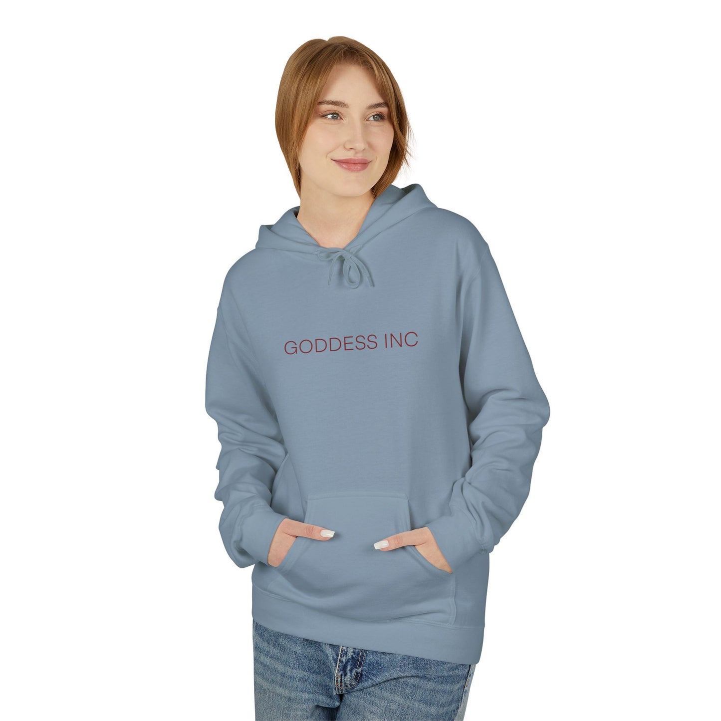 GODDESS INC, Midweight Softstyle Fleece Hoodie, Red Lettering
