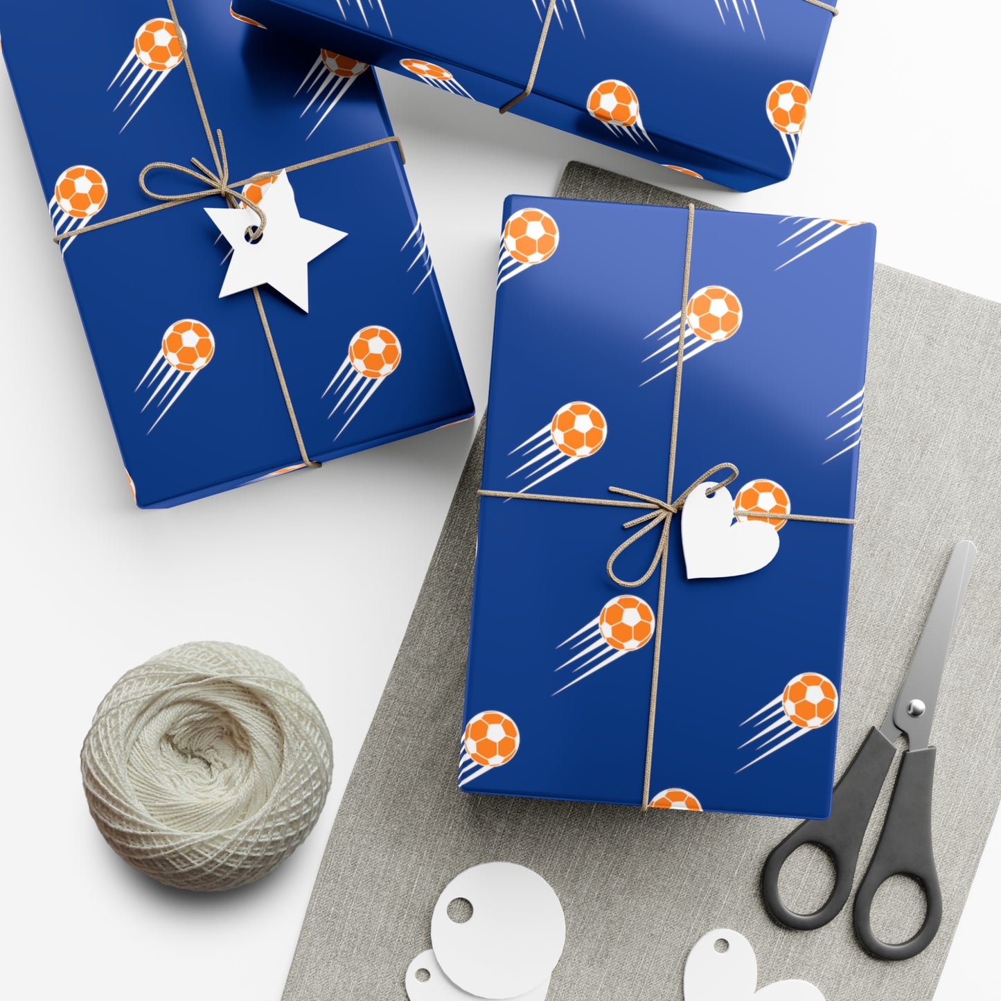 SOCCER Gift Wrap, Blue and Orange