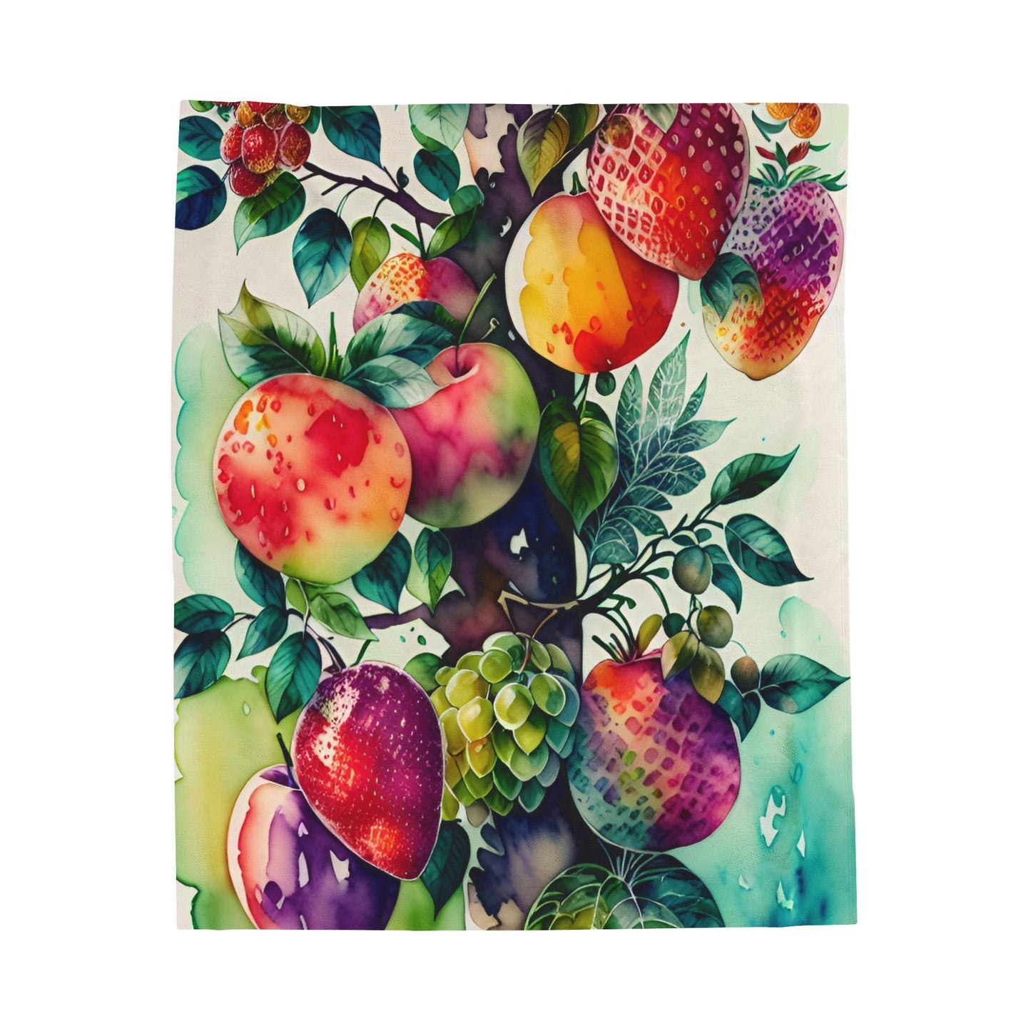 Fruit Garden watercolor, Velveteen Plush Blanket