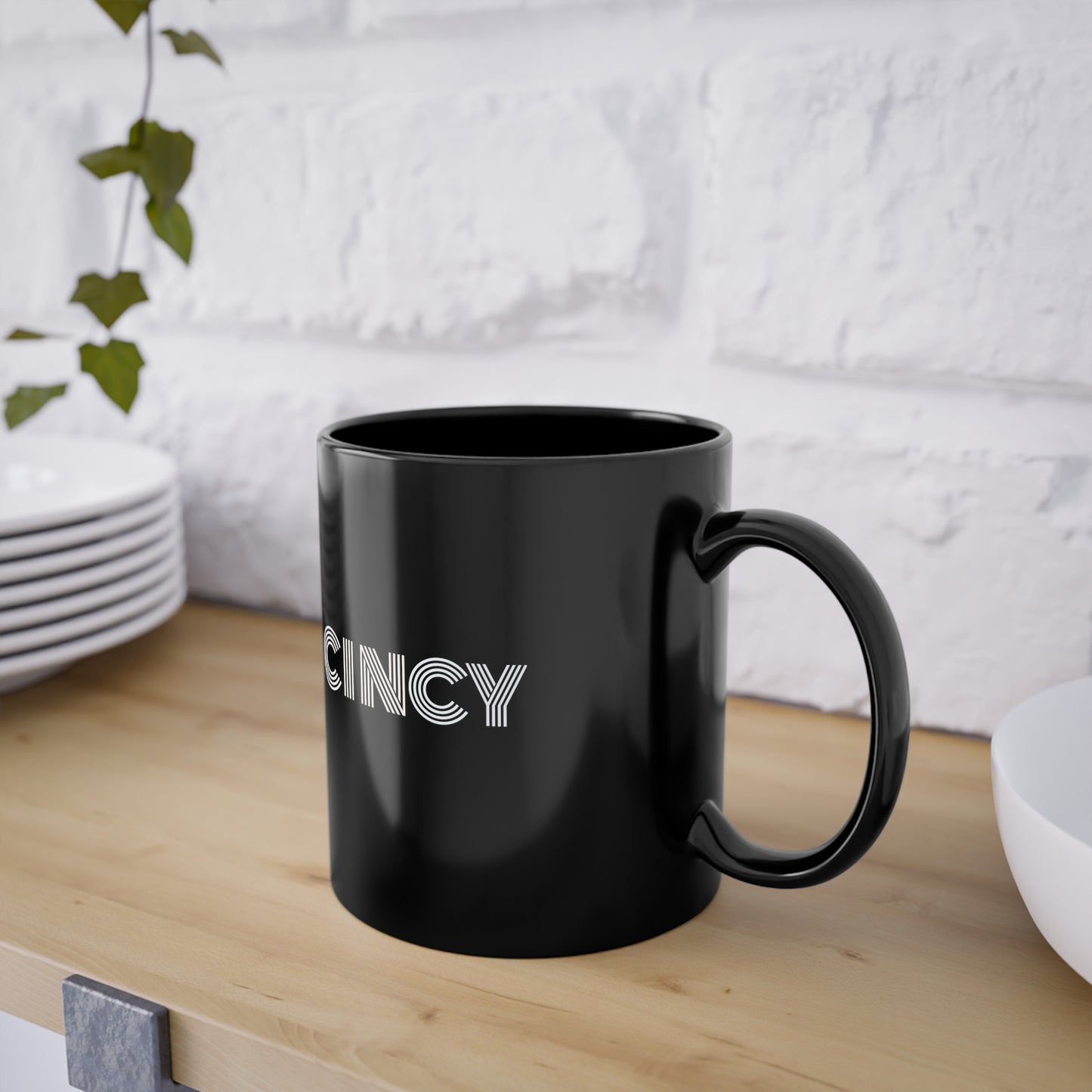 CINCY, CITY MUG, Black Coffee Cup, 11oz