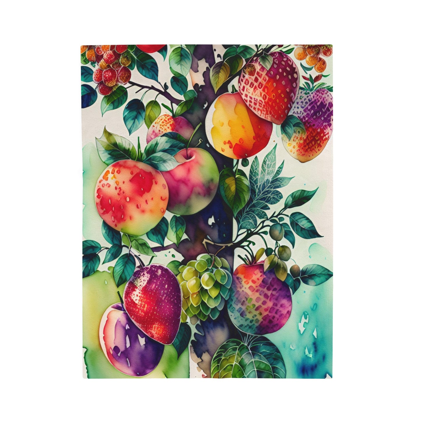 Fruit Garden watercolor, Velveteen Plush Blanket