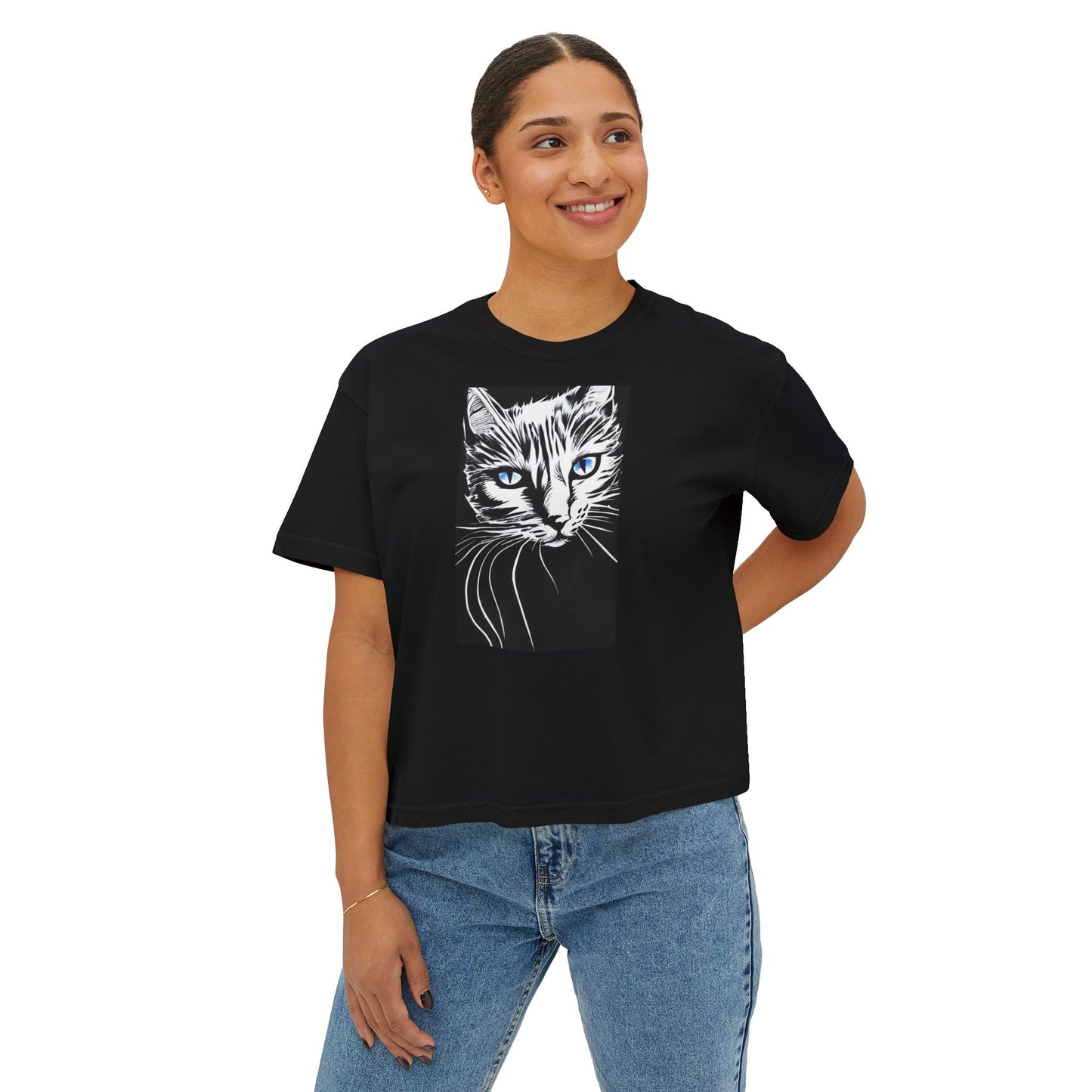 Cat, Women's Boxy Tee, Black
