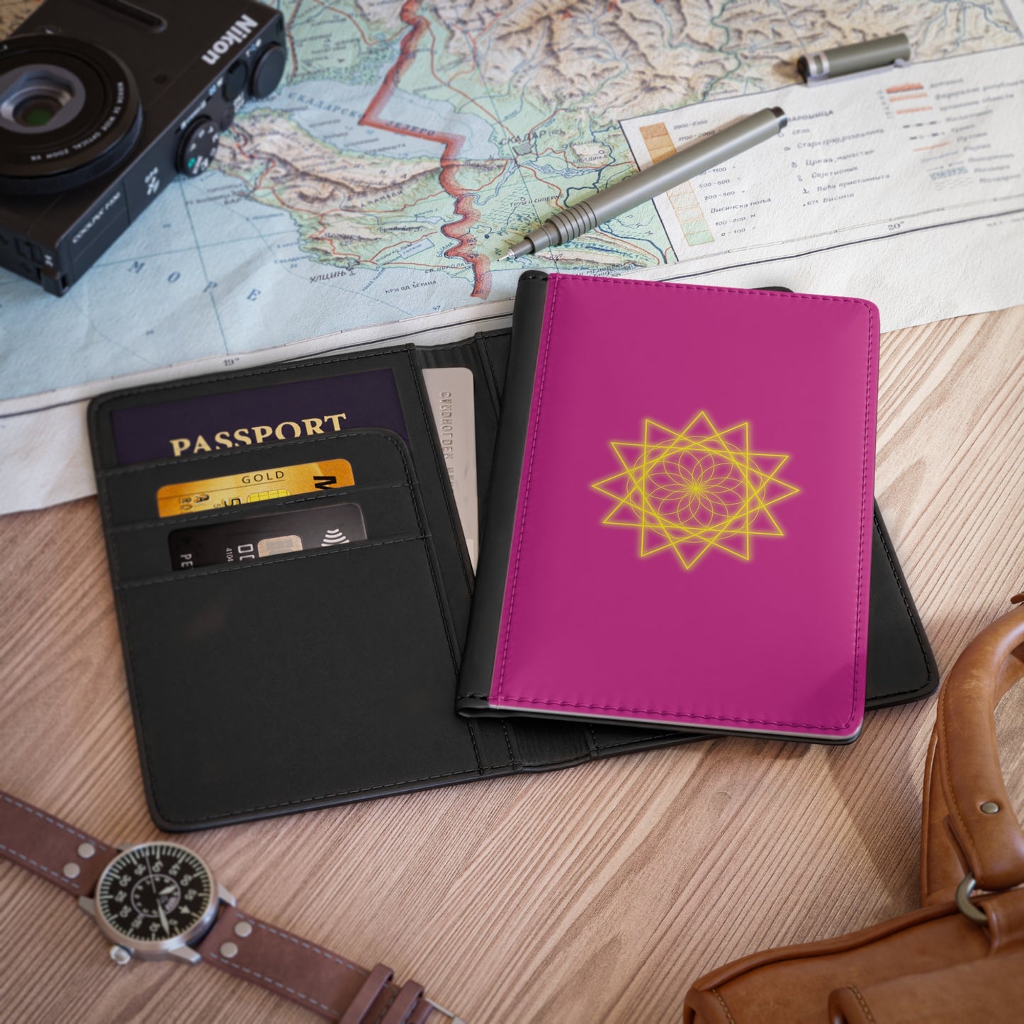 Passport Cover, Sacred Geometry, Pink