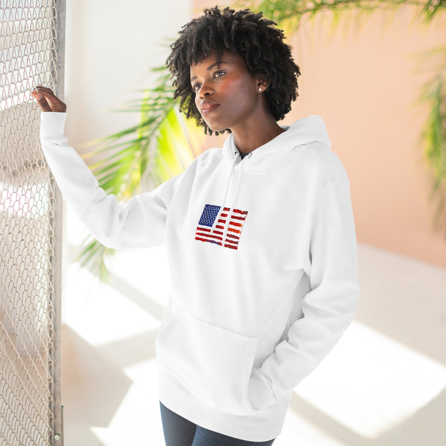 American Flag Watercolor, Unisex Premium Pullover Hoodie