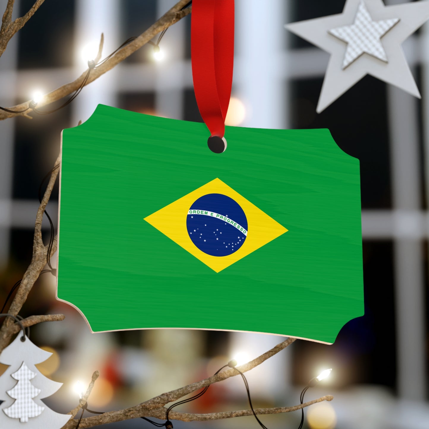 Brazilian Flag Plywood Ornament