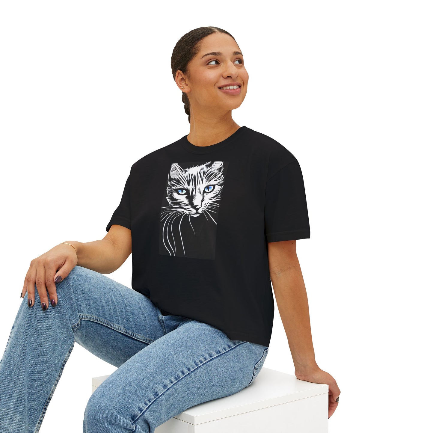 Cat, Women's Boxy Tee, Black