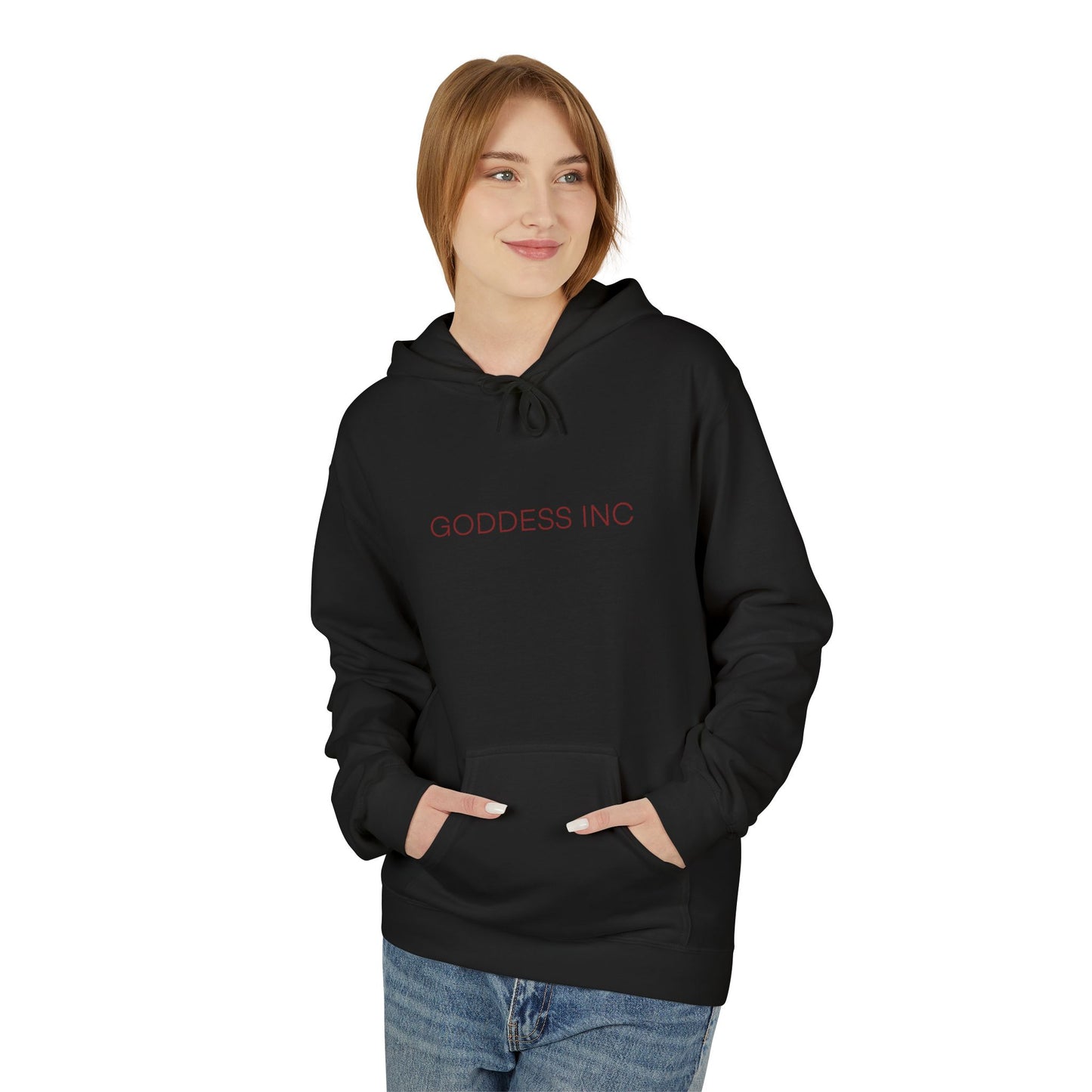 GODDESS INC, Midweight Softstyle Fleece Hoodie, Red Lettering