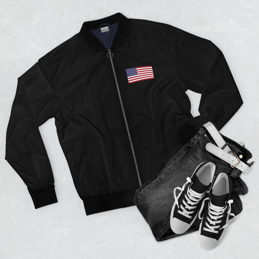 American Flag Men's Bomber Jacket, Black