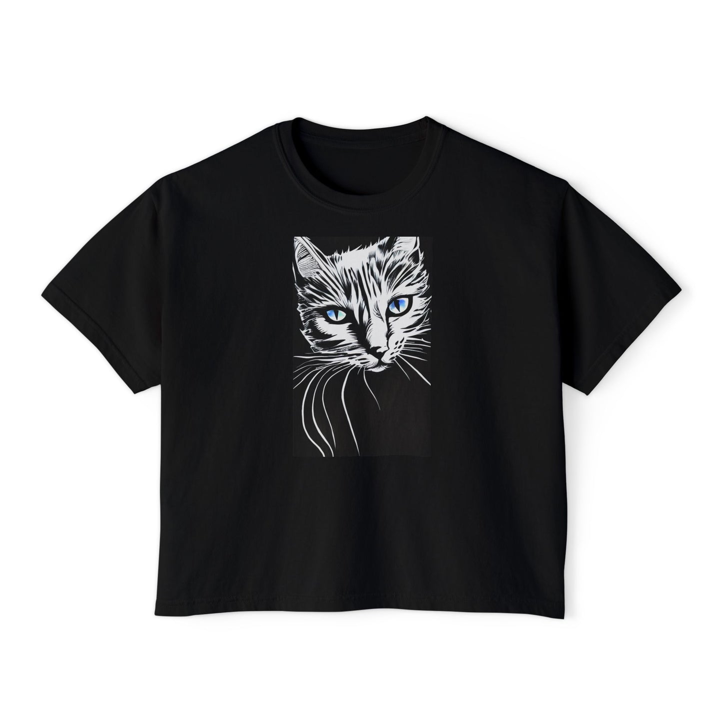 Cat, Women's Boxy Tee, Black
