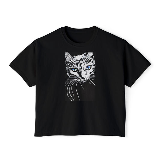 Cat, Women's Boxy Tee, Black