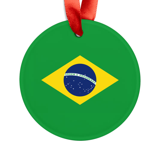 Brazilian Flag, Acrylic Ornament with Ribbon