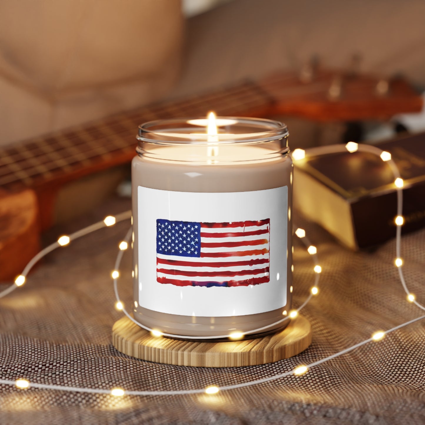 American Flag Watercolor, Scented Soy Candle, 9oz