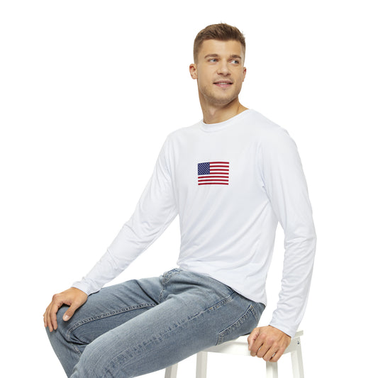 American Flag, Men's Long Sleeve Shirt, White