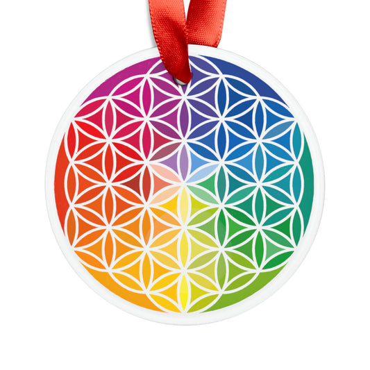 Flower of Life, Sacred Geometry, Acrylic Ornament with Ribbon