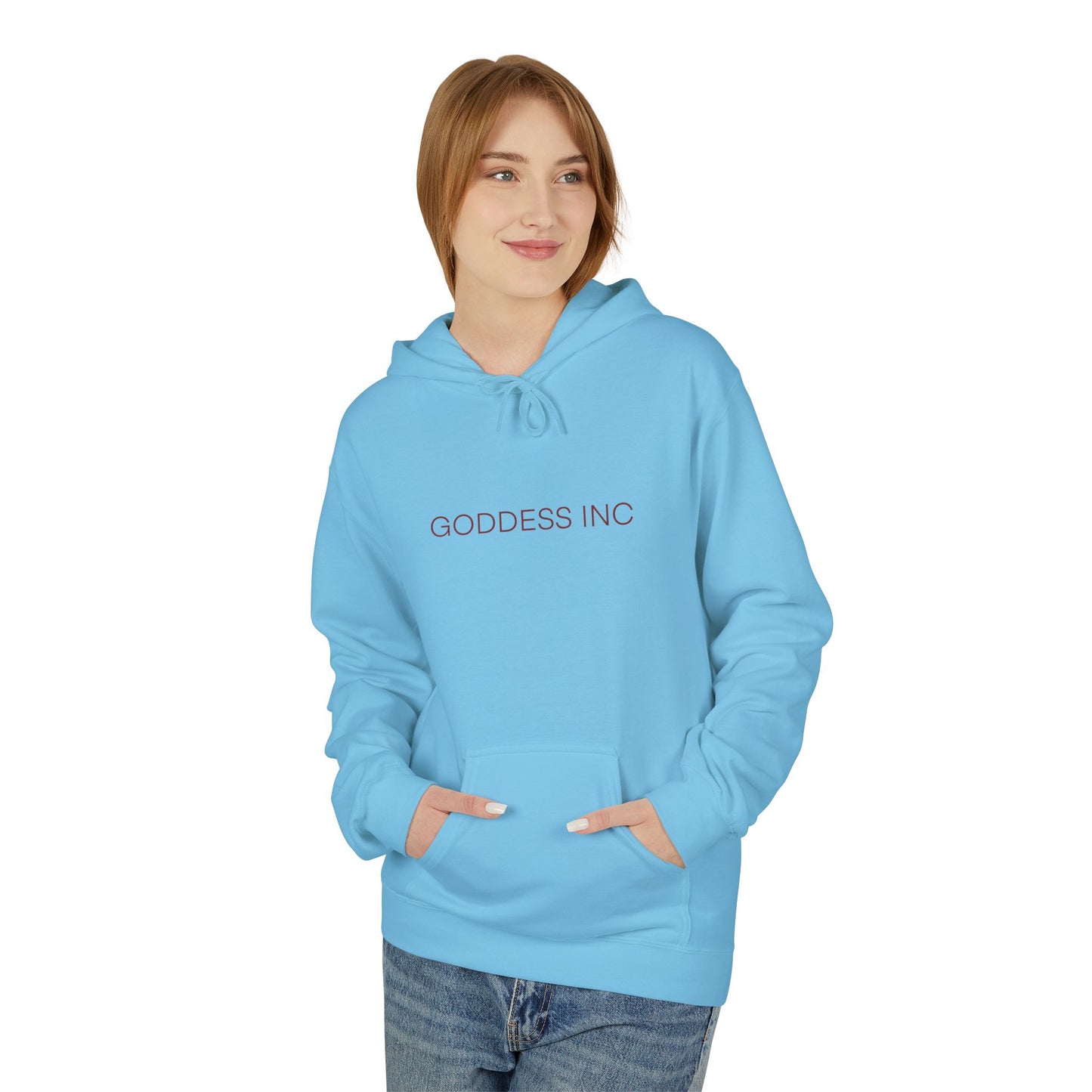 GODDESS INC, Midweight Softstyle Fleece Hoodie, Red Lettering