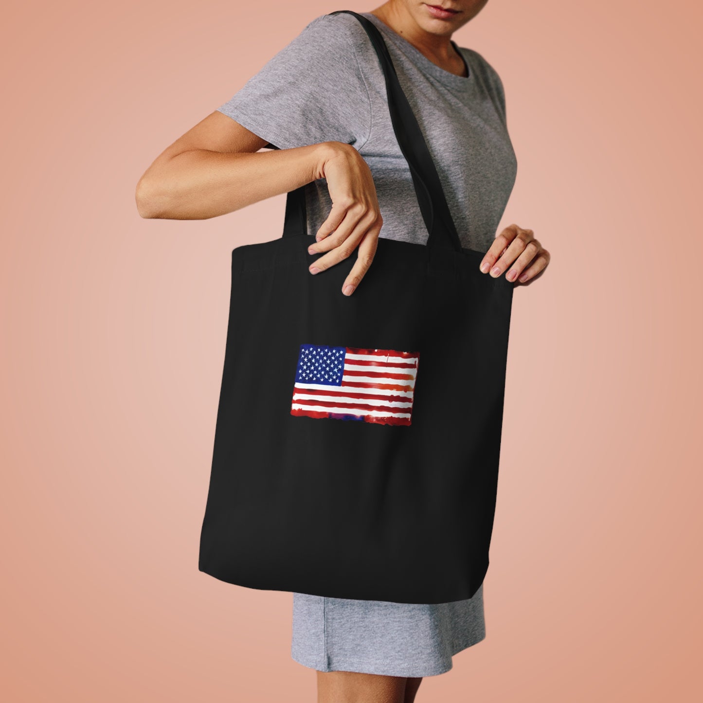 American Flag Watercolor Cotton Tote Bag