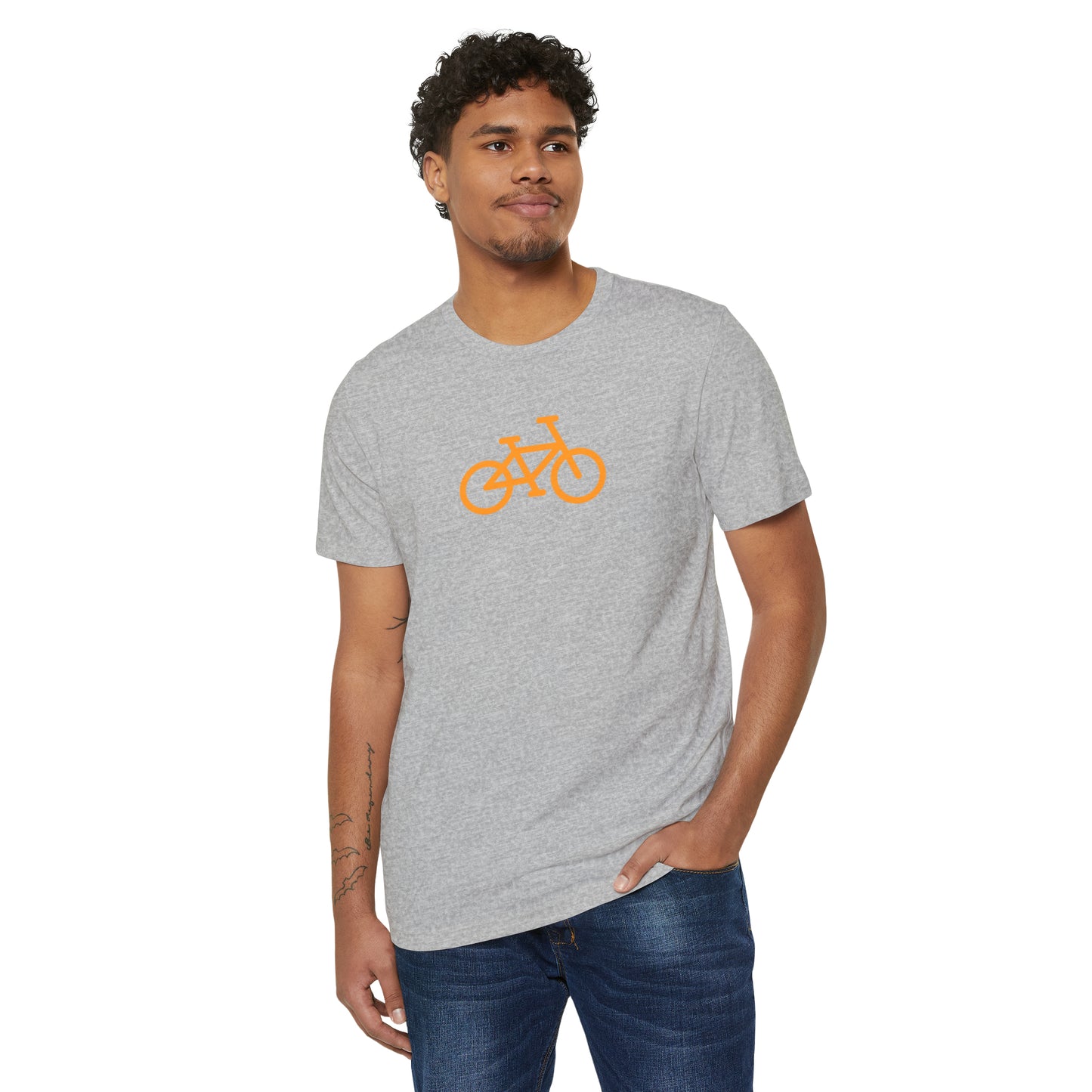 BIKE, Unisex Recycled Organic T-Shirt, Orange Print