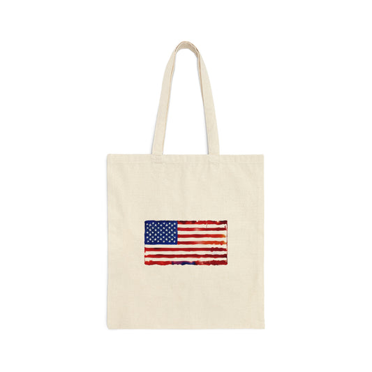 American Flag Watercolor, Cotton Canvas Tote Bag