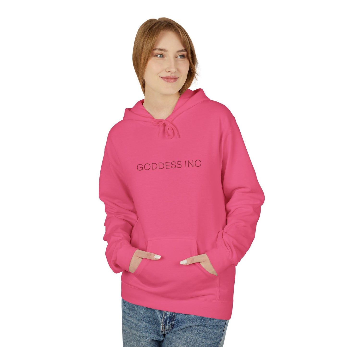 GODDESS INC, Midweight Softstyle Fleece Hoodie, Red Lettering