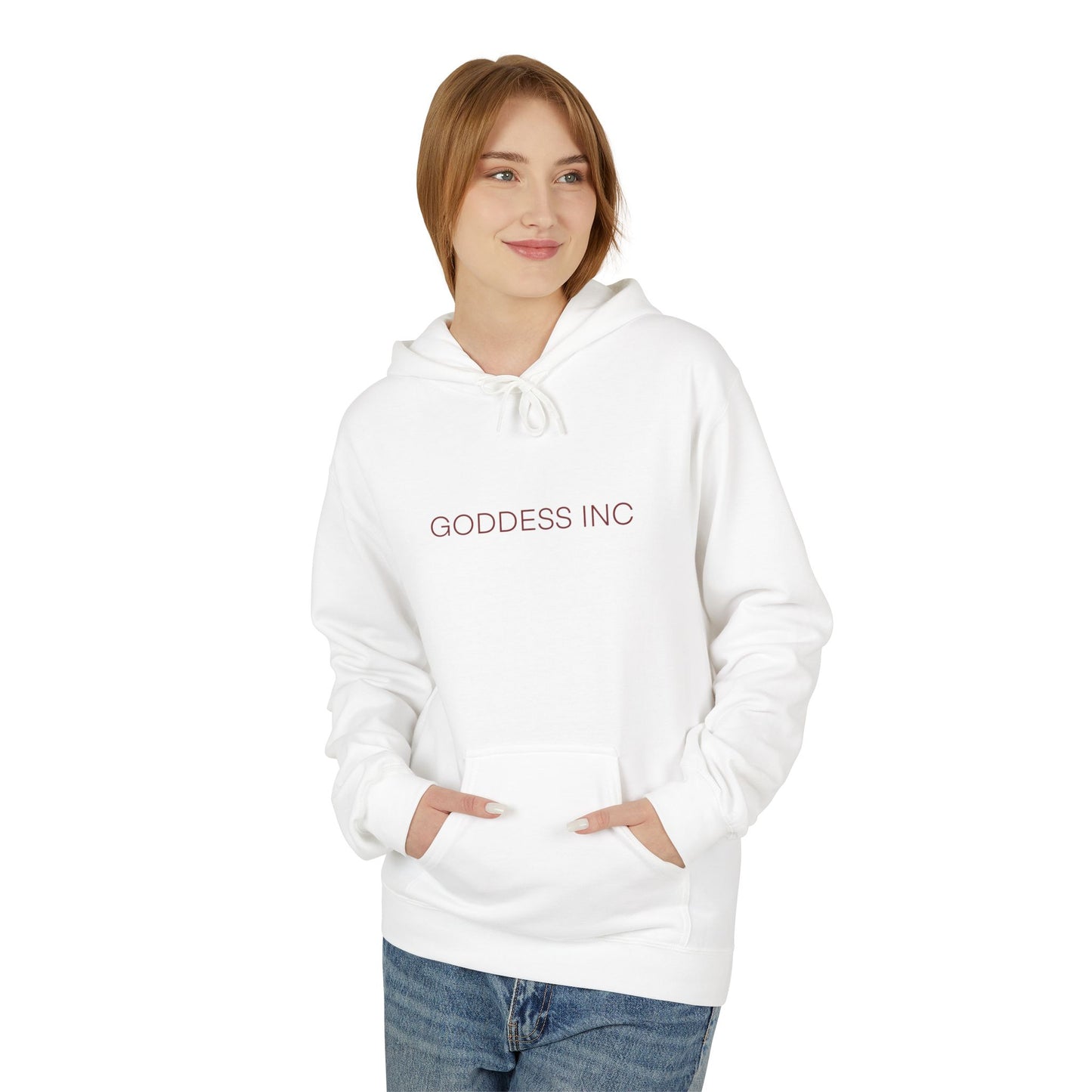 GODDESS INC, Midweight Softstyle Fleece Hoodie, Red Lettering