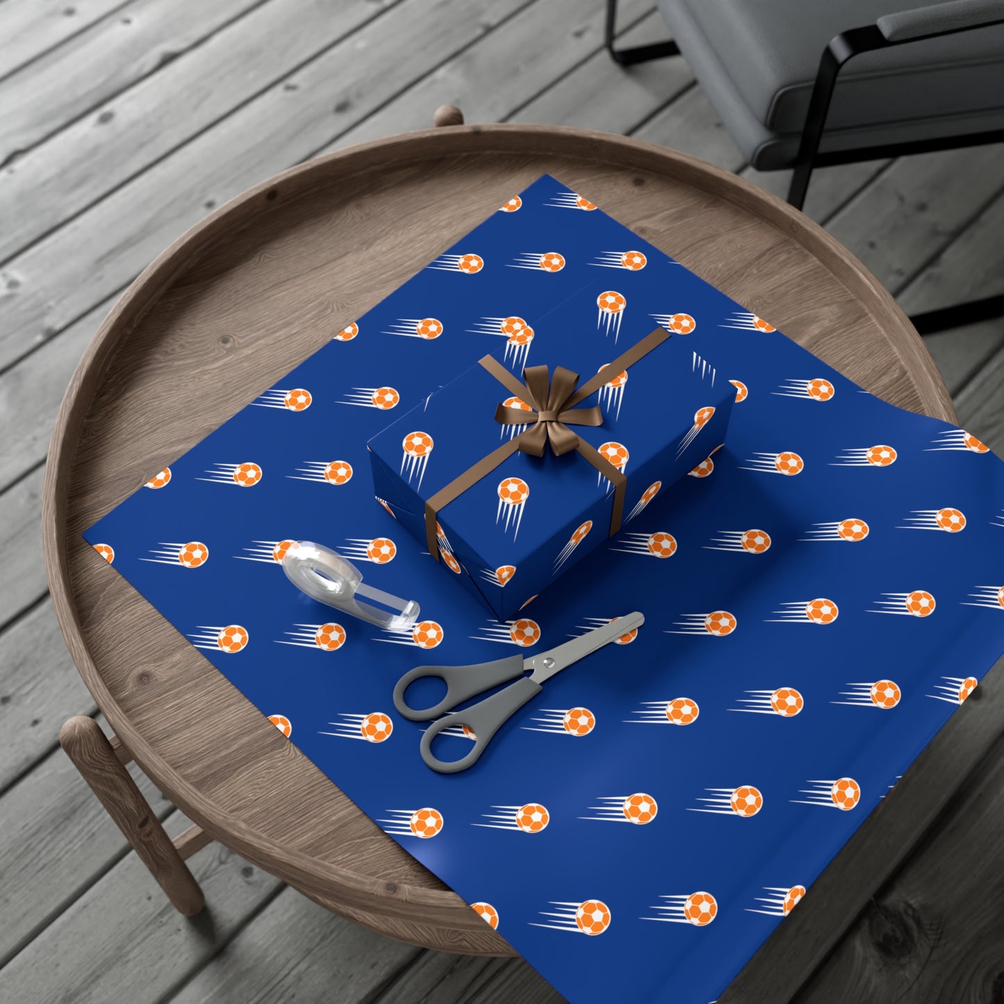 SOCCER Gift Wrap, Blue and Orange