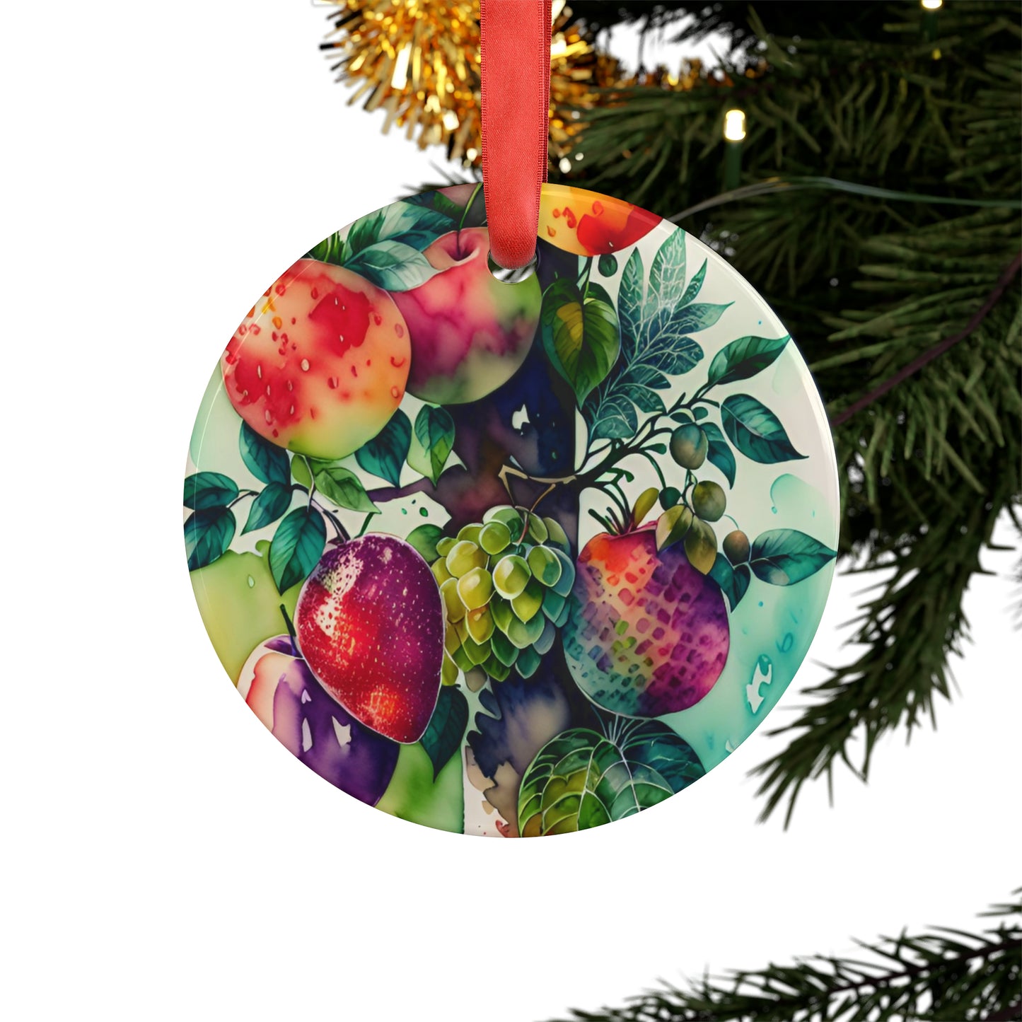 Fruit Watercolor Acrylic Ornament with Ribbon