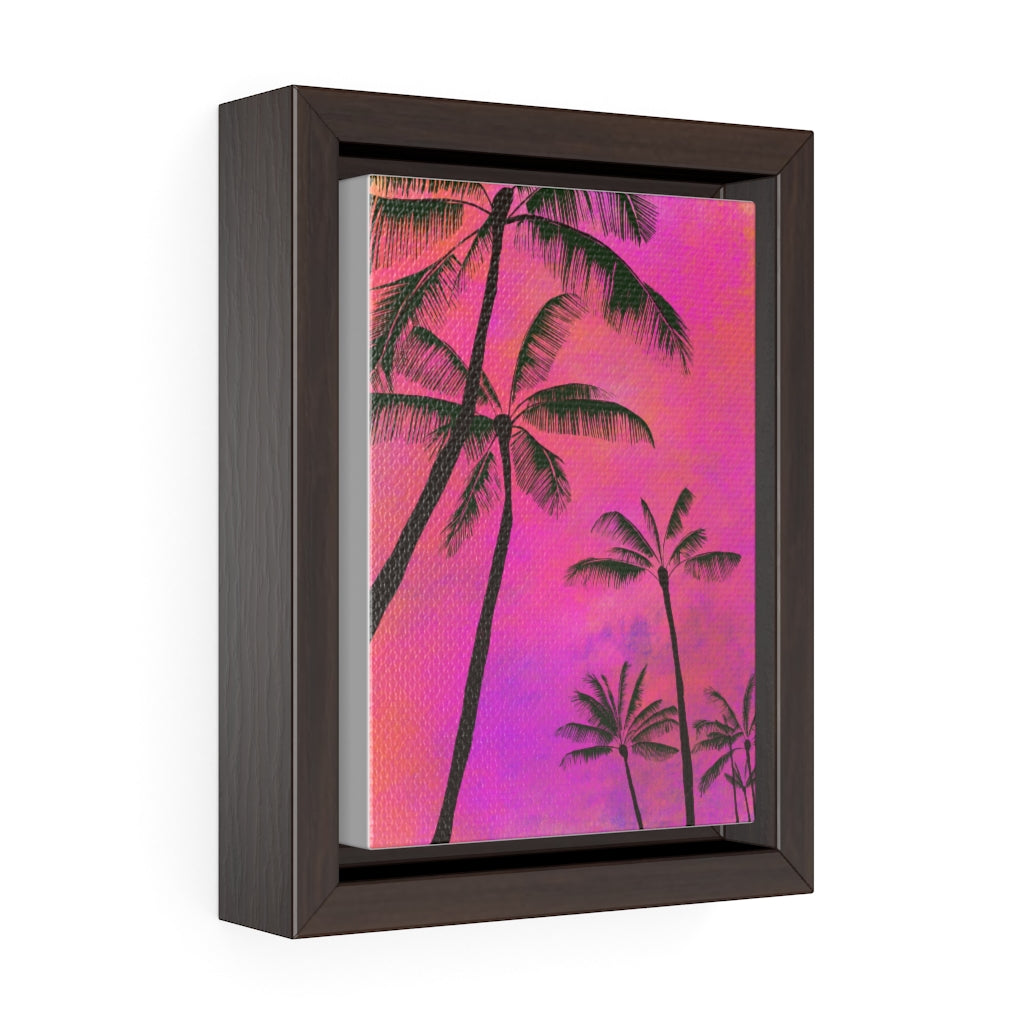 Palm Tree Sunset - Vertical Framed Premium Gallery Wrap Canvas