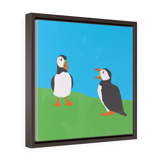 Puffins - Square Framed Premium Gallery Wrap Canvas