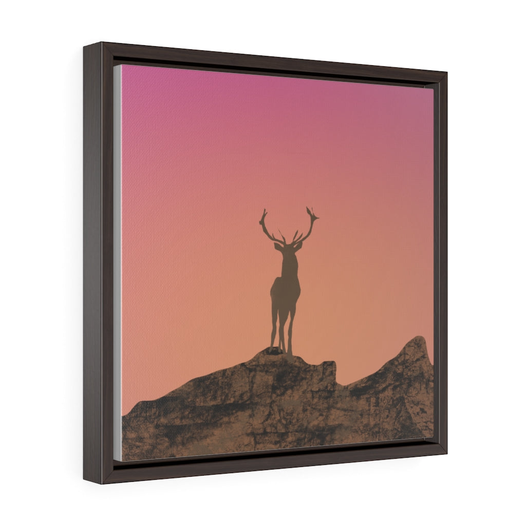Deer at Sunrise - Square Framed Premium Gallery Wrap Canvas