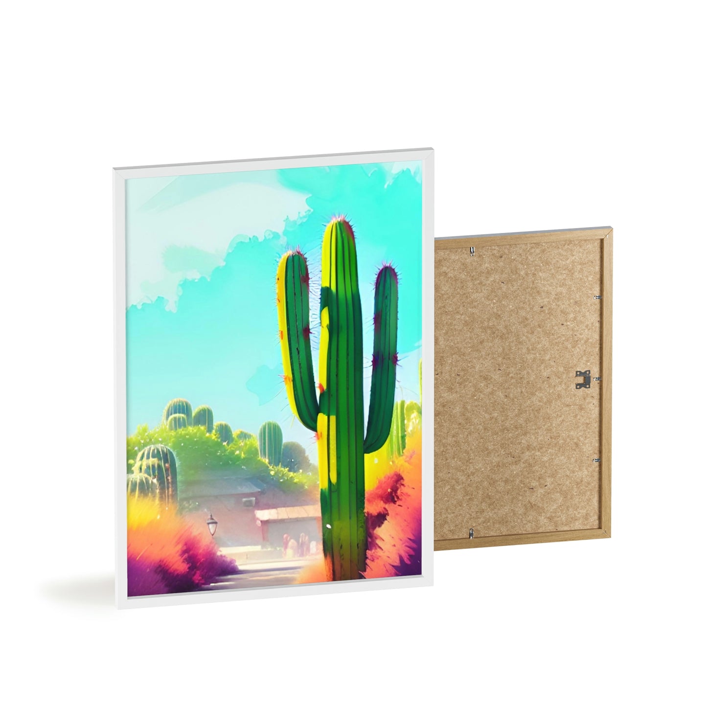Desert Cactus Poster with Wooden Frame